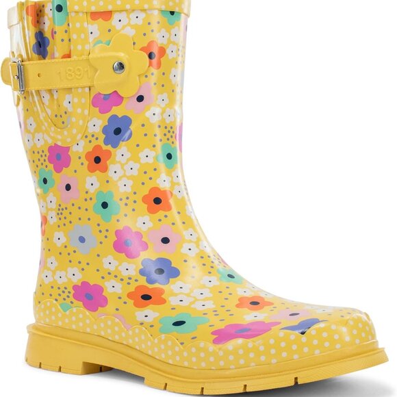 Women's Waterproof Rubber Mid Rain Boots Calf High Supportive Comfort Plus - Picture 1 of 5